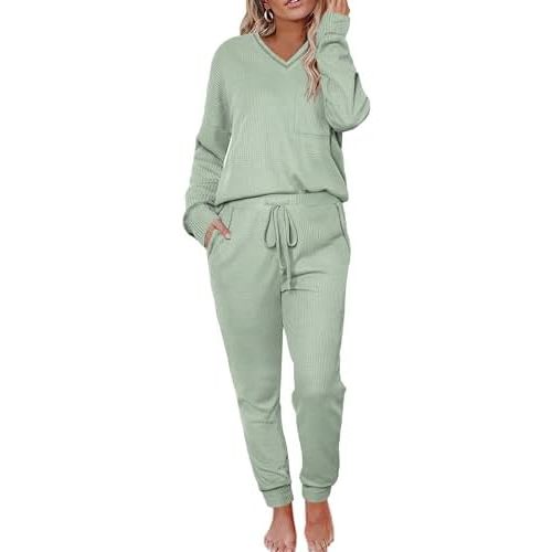 Womens Pajama Sets Waffle Knit 2 Piece Lounge Sets Sleepwear Loungewear Pjs Long Sleeve Maternity Postpartum Pajamas