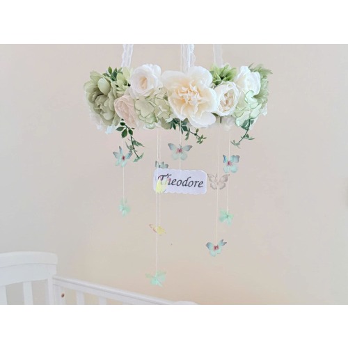 Personalized Baby Mobile with Name, Floral Crib Mobile, Custom Nursery Decor, Baby Shower Gift, Vintage Baby Mobile