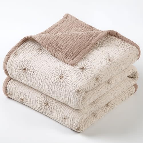 lulumoon Muslin Quilt Blanket, Crib Blanket for Baby and Toddler,47x47 Inches(Sand Daisy)
