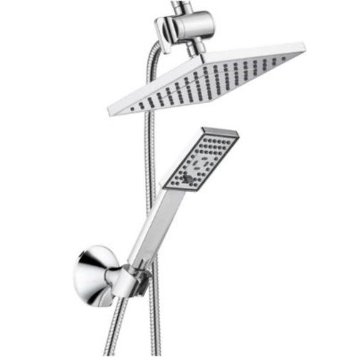 BRIGHT SHOWERS Rain Shower Head Combo, 8" Rainfall Shower with Handheld Spray, 60" Hose, 3-Way Diverter, Wall Bracket, Chrome
