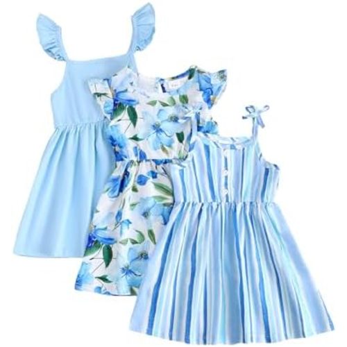 Toddler Girl Dress Little Girl Clothes Ruffle Sleeveless Multipack Floral Flamingo Striped Summer Spring Casual Dresses