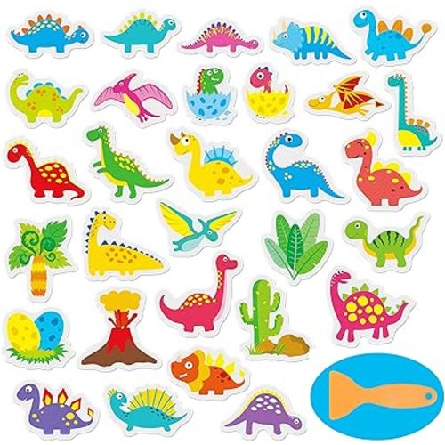 Hebayy 30 Non Slip Bathtub Stickers with Dinosaur Design, Waterproof and Anti Skid for Shower and Bathtub with Premium Scraper