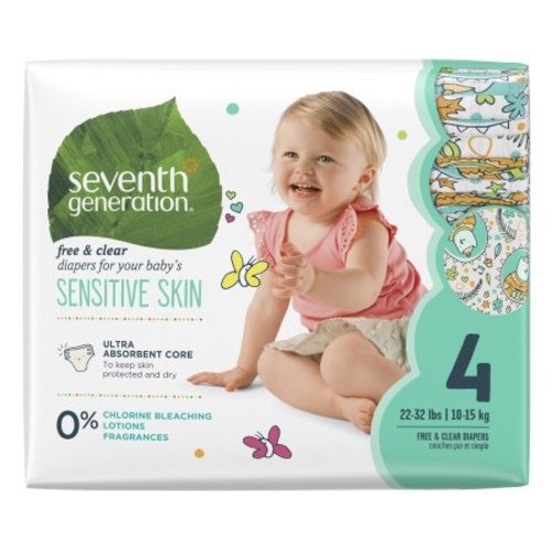 Seventh Generation Free & Clear Baby Diapers with Animal Prints Size 4, 22-37 lbs 27 count