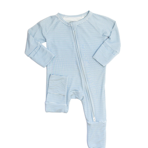 Mini Stripe Sleep Romper - Dusty Blue