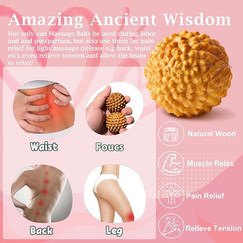 2pcs Acupressure Ball, Birthing Comb, Natural Labor and Delivery Essentials | Labor Comb Spiky Massage Ball, Wooden Material, Mom-to-be Gift, Stress Relief