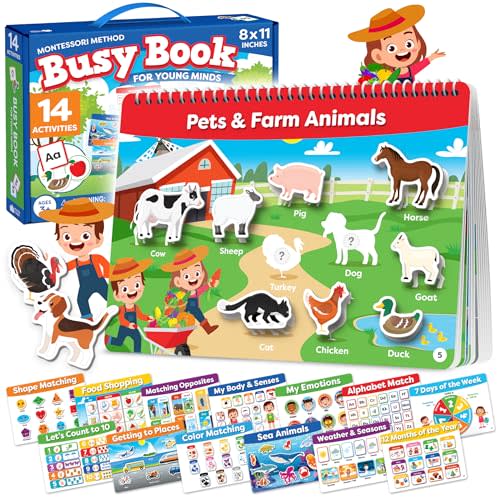 Montessori Preschool Busy Book for Toddlers Ages 3 and Up - Preassembled - Preschool Learning Activities Homeschool Montessori Toys - Gifts for 3 Year Old Boys - 4 Year Old Girl Birthday Gifts