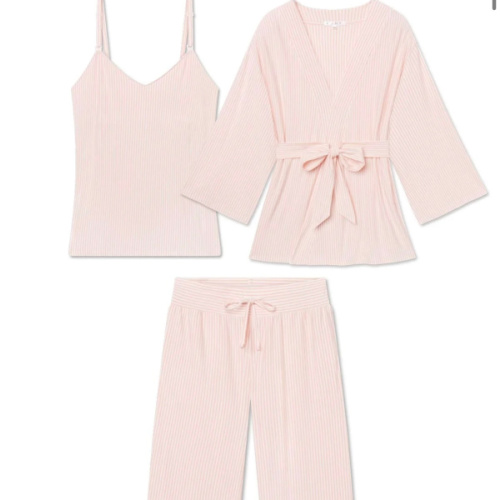 LAKE | Women | DreamModal™ Pajamas | Parisian Green Pencil Stripe Maternity Kimono Bundle
