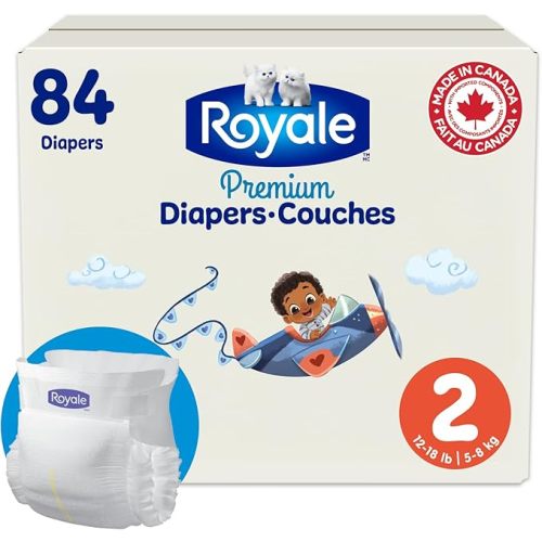 Royale Premium Diapers, Size 2 (12-18 lb), 84 Count, Disposable Baby Diapers