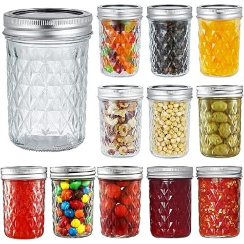 YEBODA 12 Pack 8 oz Mason Jars with Airtight Lids and Bands Glass Canning Jars Ideal for Preserving, Jam, Honey, Jelly, Wedding Favors, Shower Favors, Sauces, DIY Spice Jars, Salad