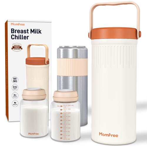 Momfree 22oz Portable Breast Milk Cooler for Breastmilk Storage, Liquid Gold Saver 360° Cooling Keeps Milk Fresh for 24 Hours, Larger Capacity Breastmilk Chiller with 2pcs Bottles for Outdoor