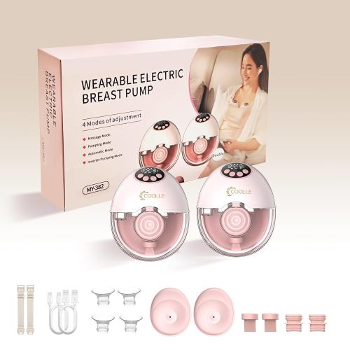 Electric Breast Pump Hands Free Wearable Portable Breastfeeding Pumps Wireless Hospital Grade Quiet Anti-Leaking with Voice Broadcast Heating 4 Mode 12 Levels Suction Double 24mm Pink, MY-382