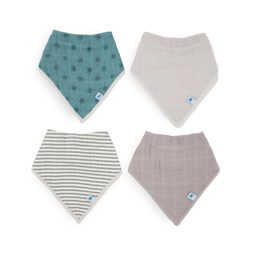 Cotton Muslin + Fleece Bandana Bib 4 Pack - Wallflower