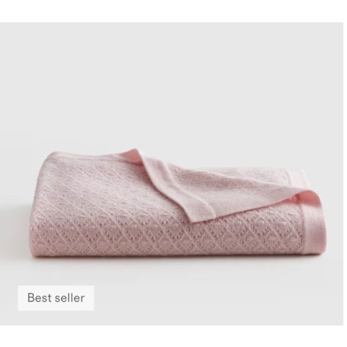 Washable Cashmere Pointelle Baby Blanket in Minimal Pink
