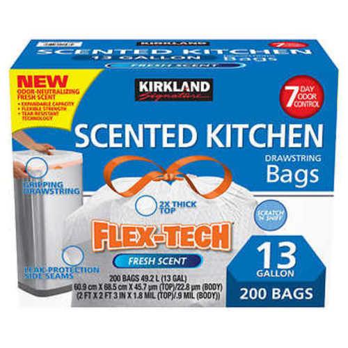 Kirkland Signature Flex-Tech 13-Gallon Scented Kitchen Trash Bags, 200-count&nbsp;| Costco