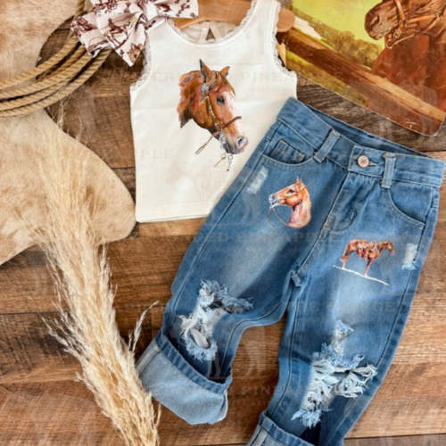 The Horses Denim Distressed Jeans(Kid) – theFRINGEDpineapple