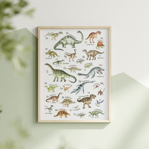 Dinosaur Alphabet Poster: Watercolor ABCs Nursery Wall Art
