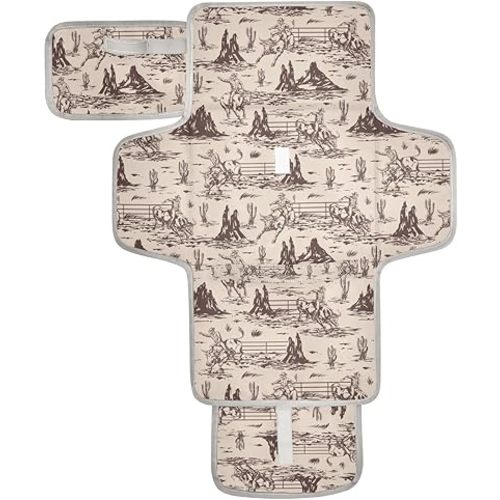 Western Portable Diaper Changing Pad with Wipes Holder, American Cowboy Foldable Baby Diaper Changer Travel Bag Cute Baby Changing Mat with Built-in Pillow for Newborn