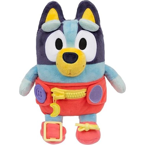 Dress & Play Baby Bluey Plush, Button, Zip, Buckle and Tie, Learn to Dress Dolls for Toddlers Ages 3+, Fine Motor Skills Buckle Toys