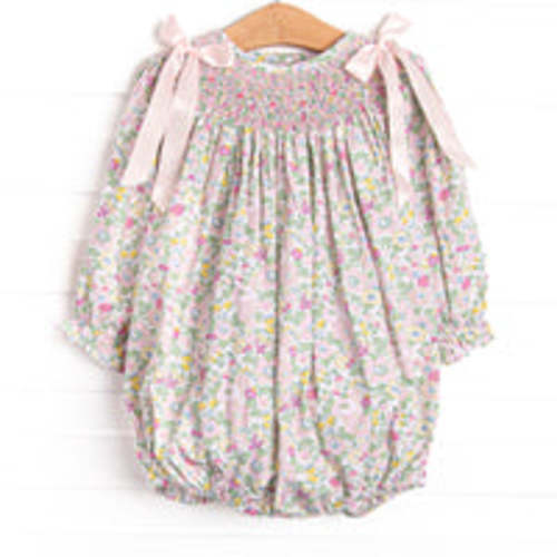 Bow Me Away Smocked Bubble, Green and Pink Floral – Stitchy Fish
