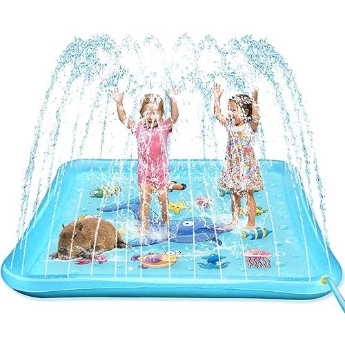 Growsland Splash Pad for Toddlers, Outdoor Sprinkler for Kids, 67" Summer Water Toys Inflatable Wading Baby Pool Fun Gifts for 3 4 5 6 7 8 9 Years Old Boy Girl Backyard Garden Lawn Outdoor Games