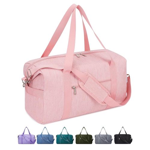 Narwey Weekender Bag for Women - Overnight Travel Duffel, Hospital, Spirit Airlines Personal Item 18x14x8, Carry-on Underseat With Wet Pocket, Small Gym (Pink)