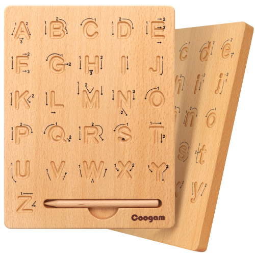 Coogam, Wooden Letters Tracing Board, Double-Sided, 8.3"x6.3"