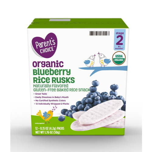 Parent's Choice Baby Rice Rusks Blueberry Stage 2 Baked Snack for 6+ Months