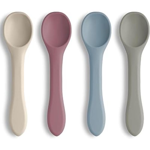 Vicloon Silicone Baby Feeding Spoons, 4 PCS First Stage Feeding Spoons for Infants, Baby Led Weaning Feeding Supplies Training Spoon, Toddler Utensils, Ultra-Durable & Chewproof, Dishwasher Safe