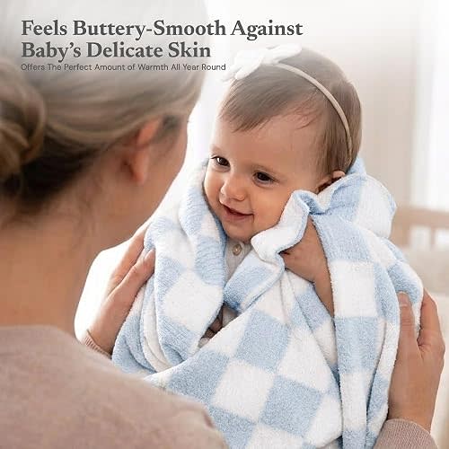 Living Textiles Blue Check Chenille Knitted Soft Baby Blanket - Reversible Premium Cozy Fabric for Best Comfort - for Infant,Toddler,Newborn,Nursery,Boy,Throw,Crib,Stroller