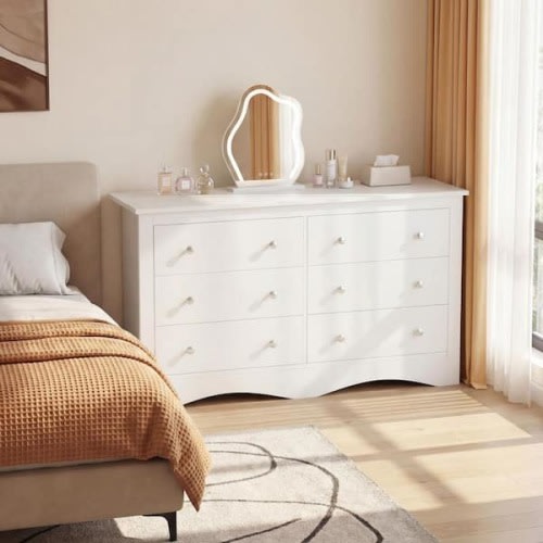 Creaser 51.9 in. White MDF Dresser for Bedroom, Wide Chest of Drawers with 6-Wood Dresser Drawers