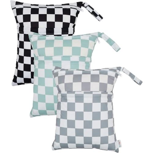 ALVA ALVABABY 3pcs Medium Cloth Diaper Wet Dry Bags Waterproof Reusable with Two Zippered Pockets Travel Beach Pool Daycare Soiled Baby Items Yoga Gym Bag for Swimsuits or Wet Clothes 3L-ZM44