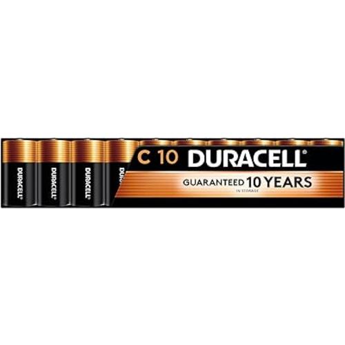 Duracell Coppertop C Batteries, 10 Count (Pack of 1), C Battery with Long-lasting Power, All-Purpose Alkaline Battery for Household and Office Devices