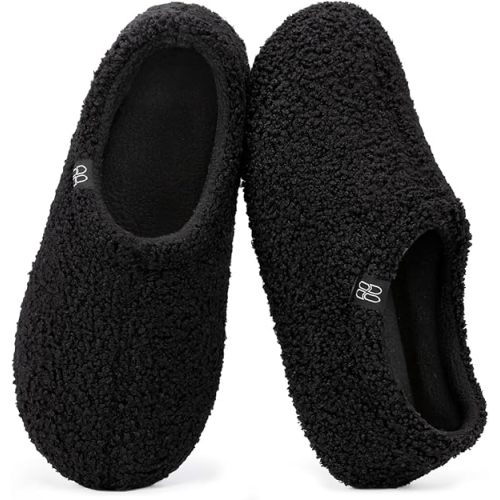 HomeTop Women's Fuzzy Curly Fur Memory Foam Loafer Slippers with Polar Fleece Lining