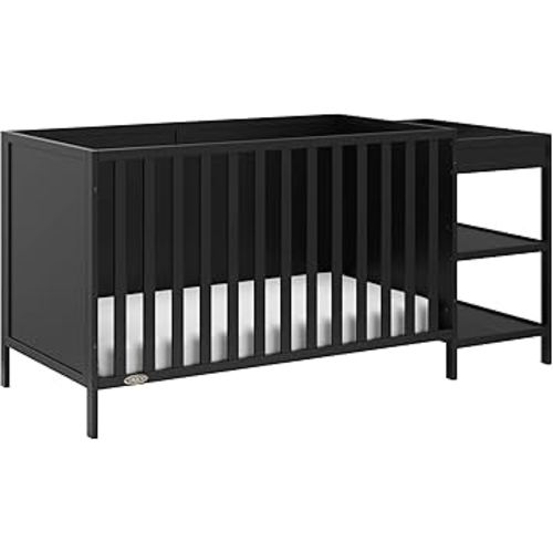Graco Theo 5-in-1 Convertible Crib & Changer (Black) GREENGUARD Gold Certified, Converts to Daybed, Toddler Bed, Full Size Bed, Fits Standard Full-Size Crib Mattress, Adjustable Mattress Height