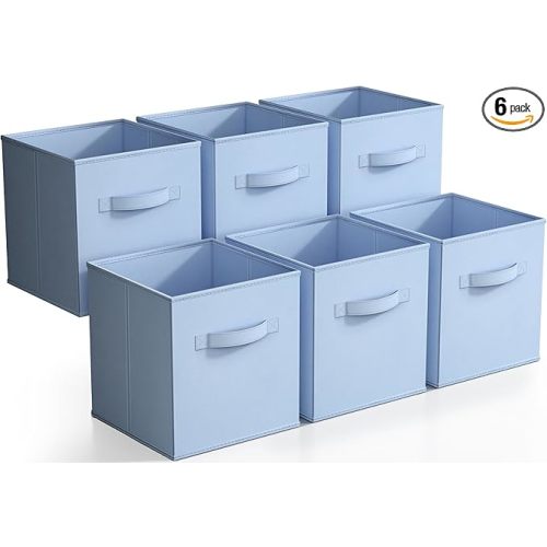 Sorbus Storage Cubes - 11 Inch Foldable Fabric Baskets for Organizing Pantry, Closet, Shelf, Toy Box, Cubby - 6 Collapsible Cloth Cube Storage Bins for Home, Nursery, Playroom, Bedroom (Pastel Blue)