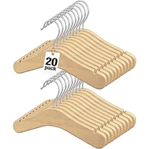 Baby Wooden Hangers 20 Pack,9.45 Inch Natural Wood Toddlers Hangers,Infant & Toddler Clothes Hangers, Small Children Kids Hanger with 360°Swivel Hook