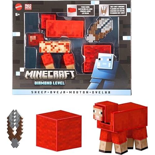 Mattel Minecraft Diamond Level Sheep Action Figure with 3 Accessories, 5.5-inch Collector Scale & Pixelated Design