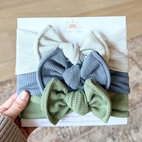 Everyday Spring Solids (Blue + Green) | Waffle Baby Bow Bundle | Harper + Remi