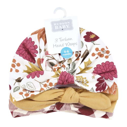 Hudson Baby Infant Girls Turban Cotton Headwraps, Acorn Botanical, 0-24 Months