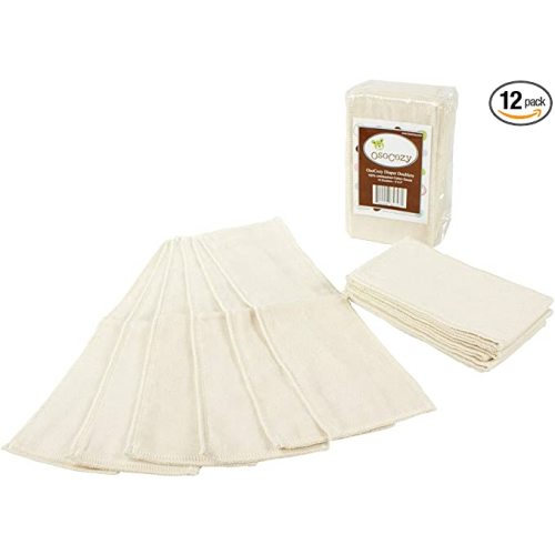 OsoCozy Gauze Cloth Diaper Doublers - 100% Unbleached Gauze Weaved Cotton, 4x12 inches, 6 Layers Thick. Add Extra Absorbency to Your Cloth Diapers - 12 Pack