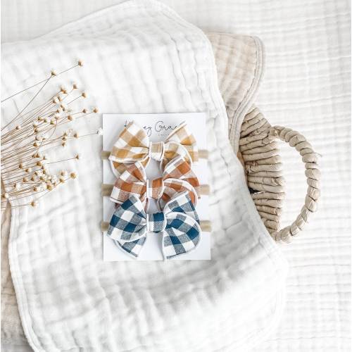 Gingham Hair Bow Set, Autumn Baby Bows, Baby Headbands, Girls Hair Clips, Newborn Headband Set, Toddler Hair Bows, Baby Girl Headbands