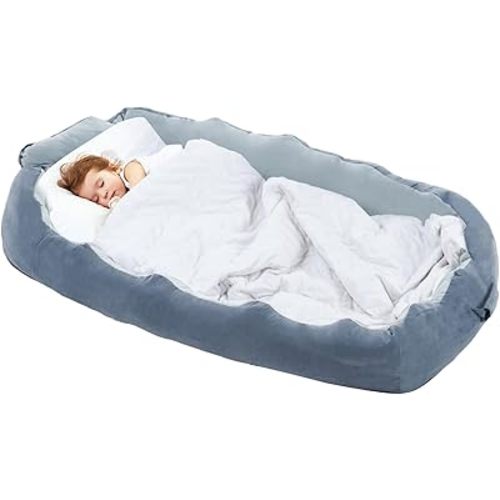 MOOITZ Toddler Travel Bed, (60" L x 37" W) Detachable Toddler Floor Bed with Mattresses, Foldable Portable Travel Toddler Bed for Napping, Camping, Traveling