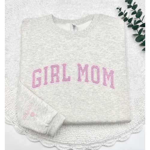 Embroidered Girl Mom Sweatshirt - Personalized Cozy Crewneck