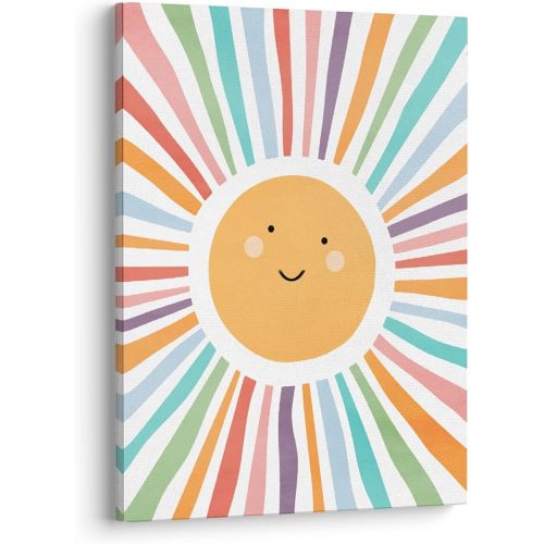 XWELLDAN Cute Cartoon Smiling Sun Cheerful Nursery Wall Art Canvas Prints,Watercolor Boho Neutral Sun Sunshine Wall Art Decor for Kids Baby Bedroom Nursery Playroom, 11 x 14 Inch（multi color）
