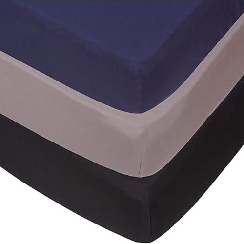 Belsden 3 Pack Microfiber Durable Crib Sheets Fitted, Silky Soft Smooth Breathable Baby Sheets Set, 28''x52'' Fits Standard Crib and Toddler Mattresses, Navy & Grey & Black