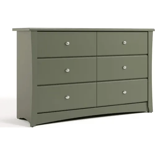 Storkcraft Crescent 6-Drawer Dresser (Olive) – GREENGUARD Gold Certified, Green Dresser for Bedroom, Kids & Nursery Storage Chest, Safety Interlocking Drawers, Pre-Installed Tracks, Kids Chest