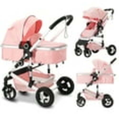 AILEEKISS 3-in-1 Convertible Baby Stroller, Folding Newborn Stroller with Big Seat, 21LB, Pink