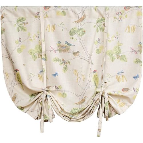 Leeva Balloon Shades Window Curtains, Decorative Birds Pattern Tie Up Shade Curtain for Living Room, Green, 42 x 63, One Panel