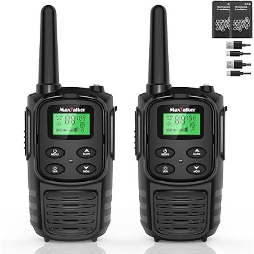 MaxTalker Walkie Talkies Long Range for Adult, MT10 Rechargeable Walkie Talkies FRS Two Way Radio, NOAA, 1200mAh Li-ion Battery USB-C Cable, LED Flashlight, VOX Walkie Talkie for Hiking Camping 2Pack