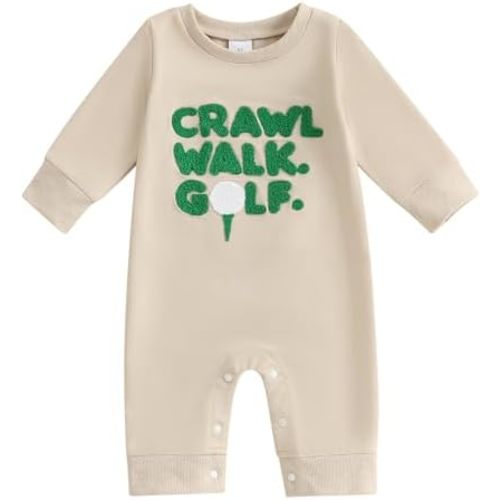 MERSARIPHY Baby Boy Girl Golf Outfit Long Sleeve Sweatshirt Jumpsuit Romper Letter Printed Golf Onesie Fall Winter Clothes